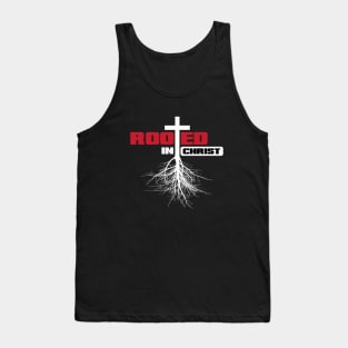 Rooted in Christ with a cross and white text Tank Top